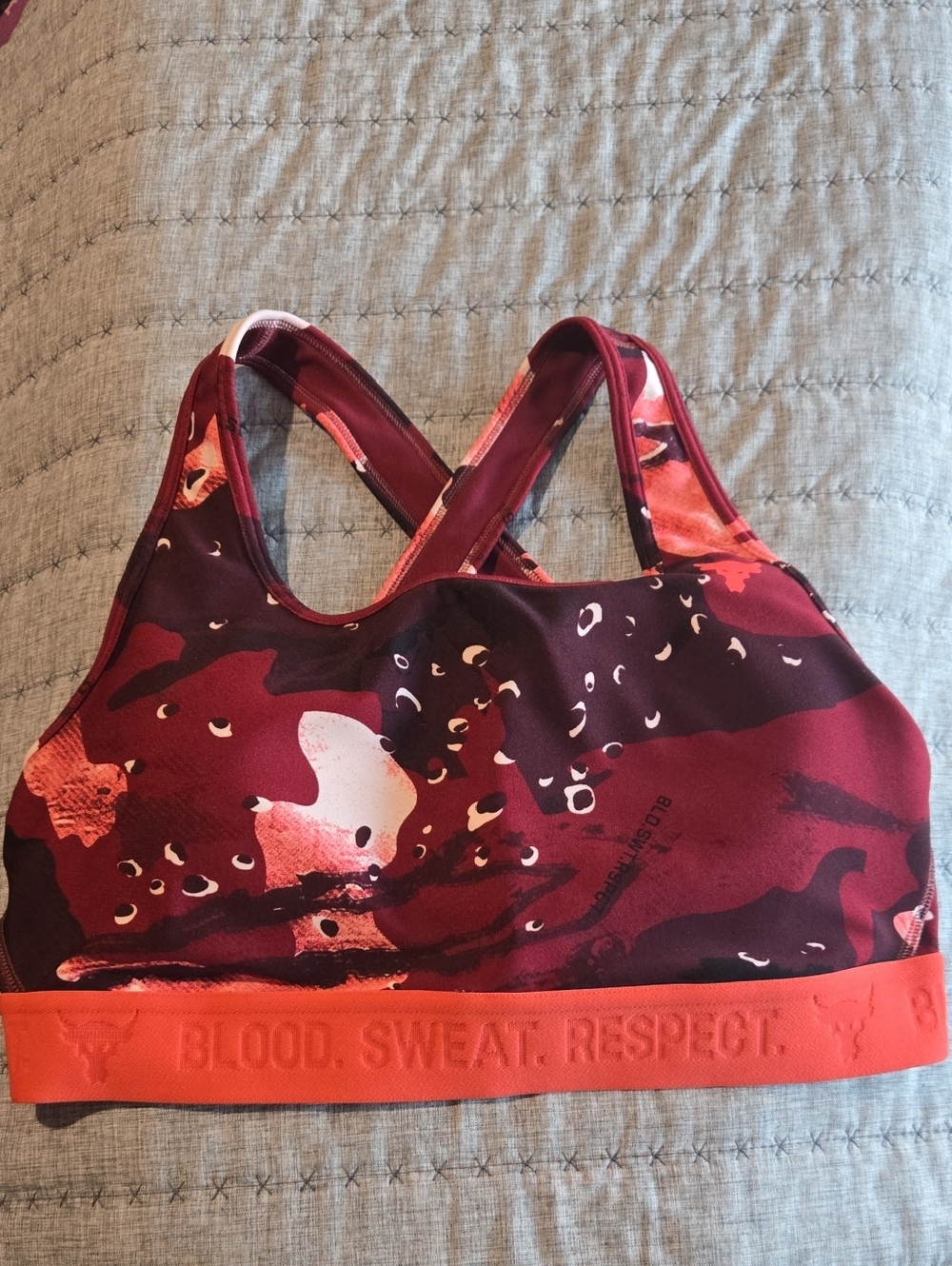 Under Armour Burgundy & Red Crossback Sports Bra with Orange Band